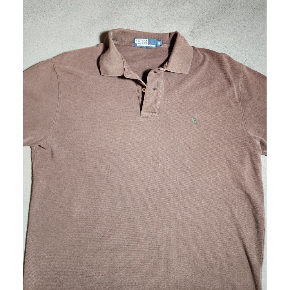 Polo Ralph Lauren T-Shirt Men Medium Brown Short Sleeve Collared Green Pony - Picture 2 of 16